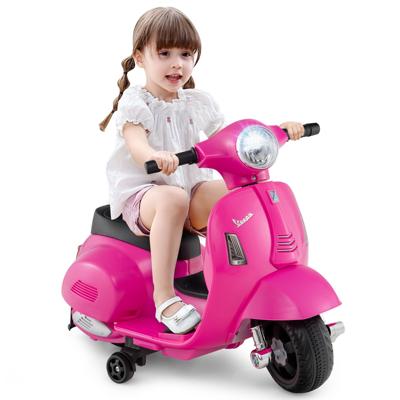 Gelicentieerde Vespa Kinder Elektromotorfiets 6V Batterij Aangedreven Motorfiets met LED-koplamp Roze