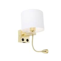 QAZQA Wandlamp goud met USB en kap wit 18 cm - Brescia Combi - thumbnail