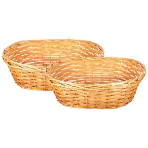 Rieten mandje - 2x - bruin - 36 x 26 x 12 cm - ovaal - opbergmand