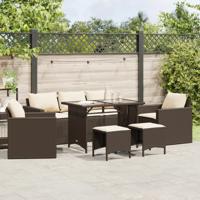 6-delige Loungeset met kussens poly rattan bruin