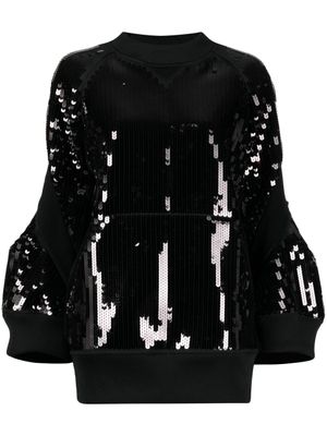 sacai pull orné de sequins à col rond - Noir