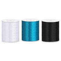 3x rollen hobby decoratie satijnlint zwart-wit-turquoise blauw 10 cm x 25 meter - Cadeaulinten - thumbnail