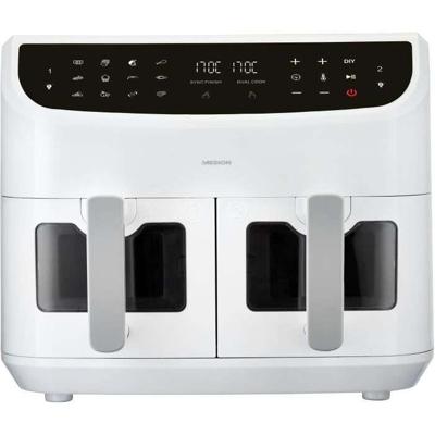 Heteluchtfriteuse - MEDION - P20 XXL Twin - 2600 W - 2 manden - 9 programma's - Wit