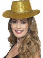 Cowboy glitter hoed plastic goud