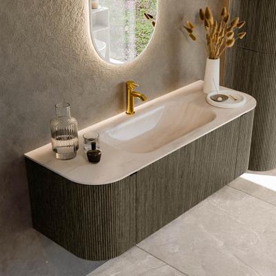 Badmeubel Mondiaz Kurve-Dlux | 130 cm | Meubelkleur Shadow | Wastafelkleur Meli | Solid surface | Wasbak midden spoelbak | 1 kraangat