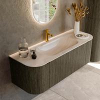 Badmeubel Mondiaz Kurve-Dlux | 130 cm | Meubelkleur Shadow | Wastafelkleur Meli | Solid surface | Wasbak midden spoelbak | 1 kraangat