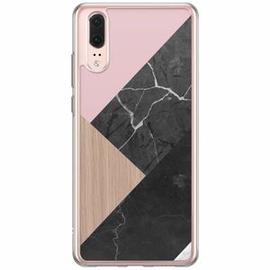 Huawei P20 siliconen hoesje - Marble wooden mix