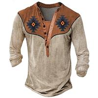 Aztec Cowboy Ontwerper Retro vintage Western stijl Voor heren 3D-afdrukken T-shirt Henley-shirt Straat Casual Dagelijks T-shirt Zwart Bruin Groen Lange mouw Henley Overhemd Zomer Lente Herfst Kleding Lightinthebox