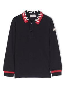 Moncler Enfant polo en coton à bande logo - Bleu