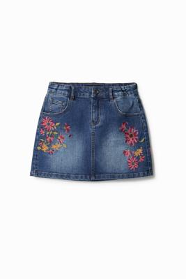 Korte spijkerrok met bloemen - BLUE - 5/6