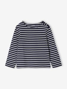Gestreept meisjesshirt lange mouwen marineblauw