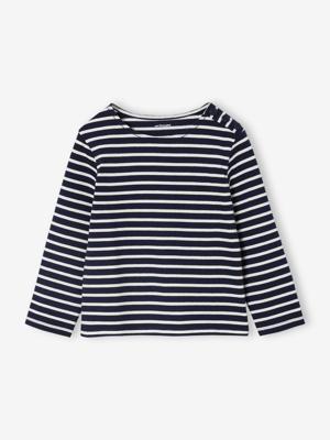 Gestreept meisjesshirt lange mouwen marineblauw