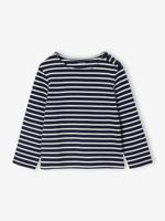 Gestreept meisjesshirt lange mouwen marineblauw