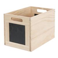 Opbergmand/kist met krijtvlakken - hout - L30 x B20 x H20 cm - lichtbruin - kast organizer   - - thumbnail