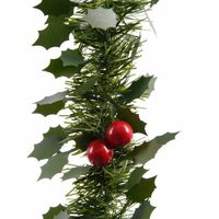 1x Kerstslinger guirlandes groen hulst 270 cm - Kerstversiering en decoraties - Dennenslingers - thumbnail