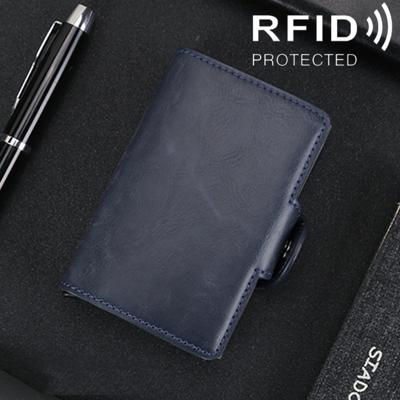 X-7 Antimagnetic RFID Multi-functional Aluminum Crazy Horse Texture Leather Card Bag Wallet(Dark Blue)