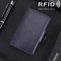 X-7 Antimagnetic RFID Multi-functional Aluminum Crazy Horse Texture Leather Card Bag Wallet(Dark Blue)