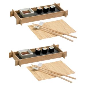 2x stuks bamboe sushi serveerset voor 1 persoon 6-delig - Serveerschalen