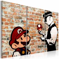 Schilderij - Gevangen Mario - Banksy , mario bros , 3 luik  , baksteen muur