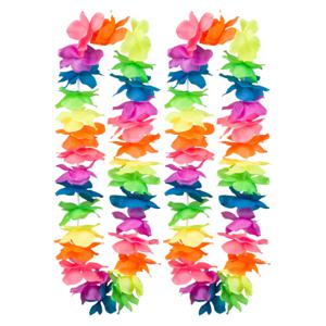 Hawaii krans/slinger - 2x - Tropische/zomerse kleuren mix - Bloemen hals slingers