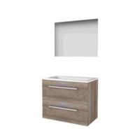 Basic-Line Ultimate 46 Badkamermeubelset - 80 x 46 cm - Met Grepen - 2 Lades - Acryl Wastafel - 1 Kraangat - Spiegel met Indirecte LED Verlichting - Scotch Oak