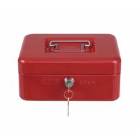 Geldkistje met 2 sleutels - rood - staal - muntbakje - 20 x 16 x 7 cm - inbraakbeveiliging - thumbnail