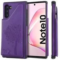 Voor Galaxy Note 10 kat boom reliëf patroon schokbestendige beschermhoes met kaartsleuven & fotolijstjes (paars)