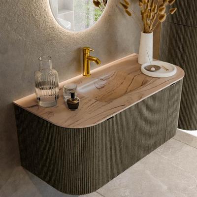 Badmeubel Mondiaz Kurve-Dlux | 100 cm | Meubelkleur Shadow | Wastafelkleur Arena | Solid surface | Wasbak midden spoelbak | 1 kraangat