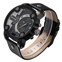 CAGARNY 6818 modieuze DZ stijl grote Dial dubbele klok Quartz beweging Sport polshorloge met lederen Band & kalender functie voor mannen (zwarte Band