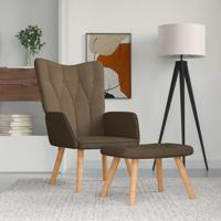Relaxstoel met voetenbank stof bruin