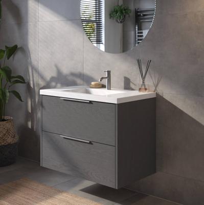 Saqu Lima voorgemonteerd badmeubel met rvs greep incl. wastafel 80,5x51,5cm gebrand zwart