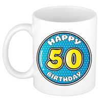 Bellatio Decorations Verjaardag cadeau mok - 50 jaar - blauw - 300 ml - keramiek - feest mokken - thumbnail