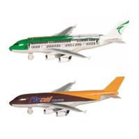 Goki Speelgoed Vliegtuigjes - 2x stuks - 19 cm - groen en bruin - pull back motor - kinderen