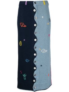 YANYAN KNITS jupe Curious mi-longue en coton - Bleu