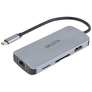 Dicota Zubehör PC USB-C (USB 3.2 Gen 2) multiport hub 8 poorten Met aluminium behuizing, Met ingebouwde netwerkaansluiting, Met ingebouwde SD-kaartlezer, Met