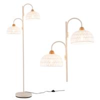 Moderne 2-Lamps Vloerlamp 350° Draaibare Schachtlamp met Voetschakelaar Geweven Kappen en 2 E27 Lampvoeten Zware Voet