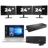 HP Laptop 15s-fq2 - Intel Core i5-11e Generatie - 15 inch - 16GB RAM - 256GB SSD - Windows 11 Home + 3x 24 inch Monitor