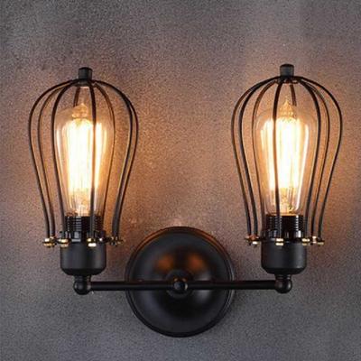 Retro dubbele hoofd grapefruit smeedijzeren antieke restaurant corridor gangpad LED muur lamp met Edison wolfraam draad 40W (dubbele hoofden)