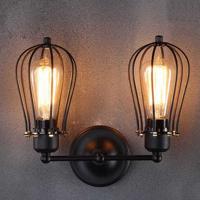 Retro dubbele hoofd grapefruit smeedijzeren antieke restaurant corridor gangpad LED muur lamp met Edison wolfraam draad 40W (dubbele hoofden)