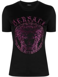 Versace t-shirt en coton à logo orné de cristal - Noir