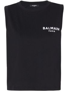 Balmain haut crop en coton à logo floqué - Noir