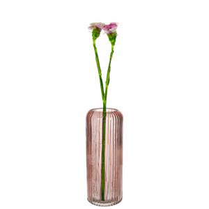Bloemenvaas ribbel - oudroze - transparant glas - D10 x H25 cm
