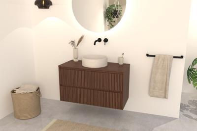 Walnuss-Badmöbel Nila 100 cm - Riffel-Front mit Softclose-Schubladen