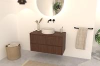 Walnuss-Badmöbel Nila 100 cm - Riffel-Front mit Softclose-Schubladen