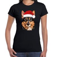 Kerst T-shirt voor dames - Duitse Herdershond met kerstmuts - zwart - Kerstfeest Kerst T-shirt voor dames - Duitse Herdershond met kerstmuts - zwart - Kerstfeest