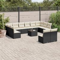 13-delige Loungeset met kussens poly rattan zwart