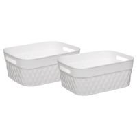 5Five Opbergmand/box van kunststof - 2x - wit - 21 x 27 x 11 cm - 5 liter