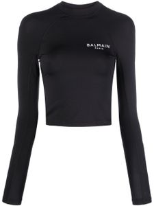 Balmain haut crop à logo imprimé - Noir