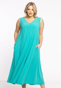 Yoek Mouwloze jurk A-lijn | Turquoise | Maat 50/52