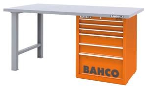 Bahco Werkbank | heavy-duty | met stalen werkblad | ladeblok | 6 lades | 2 poten | zwart | 1800 mm x 750 mm x 880 mm - 1495KH6BKWB18TS